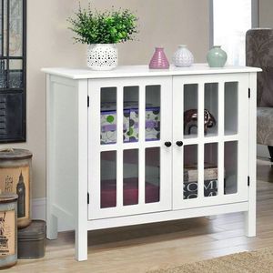 Credenza Moderna con Ante in Vetro e Struttura in Legno Massello per Sala da Pranzo e Soggiorno - Product Image 1