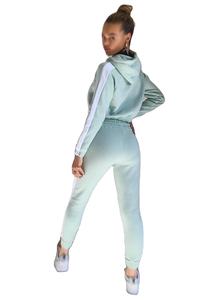 Ensemble sweat-shirt court et pantalon de jogging pour femmes |   Tenue décontractée de rue en coton 100% à boutons, deux pièces, pour l'automne - Product Image 3