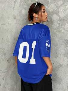 Camiseta de Fútbol Americano Azul con Logotipo Personalizado, Malla Transpirable, Estilo Hip Hop Urbano, Cuello en V, Ropa Deportiva de Entrenamiento para Hombre y Mujer 01 - Product Image 4