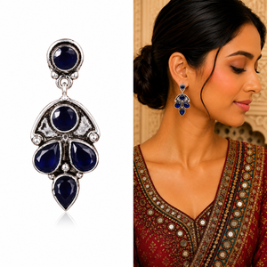 Wholesale Supplier Multi Color Onyx Pear Cut Drop Earrings | Antique Silver-Plated Trendy Flower Shape Women's Party Earrings - Product Image 1