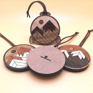 Handmade Hanging <b>Wood</b> Inlay Mountain <b>Ornament</b> Set Rustic Holiday Decor - Product Image 1