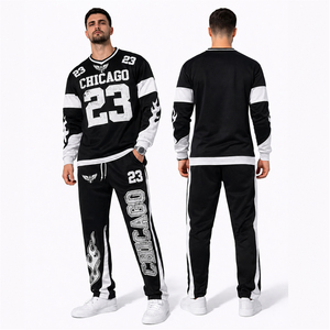 Ensemble de survêtement sportif personnalisé 2026 pour homme, bleu marine, imprimé Chicago, sweat-shirt et pantalon de jogging, tenue décontractée streetwear athlétique deux pièces - Product Image 2