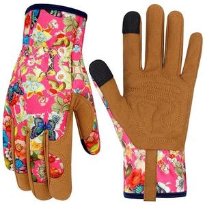 Gants de jardinage en cuir de qualité supérieure, imperméables, résistants à la chaleur et aux coupures, motif floral, prix de gros - Product Image 3