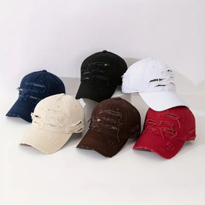 Distressed Vintage Baseball Cap Ripped Washed <b>Dad</b> <b>Hat</b> Camouflage Layered Streetwear Adjustable Unisex Casual Fashion Cap - Product Image 1