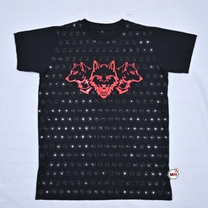 Wholesale Men's Black Short Sleeve T-Shirt With Red Wolf Print Crew Neck Cotton Jersey Breathable Regular Fit Animal Patt - Product Image 5