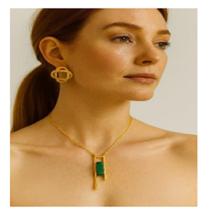 Collar con Colgante Geométrico Chapado en Oro con Cadena de Serpiente, Joyería Minimalista Unisex, Creaciones Soumya, Modelo Bj-68, Regalo - Product Image 2