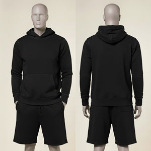 Custom Black Hoodie Shorts <b>Set</b> Heavyweight Cotton Fleece Unisex Streetwear Casual Summer Outfit OEM Private Label Ready - Product Image 5