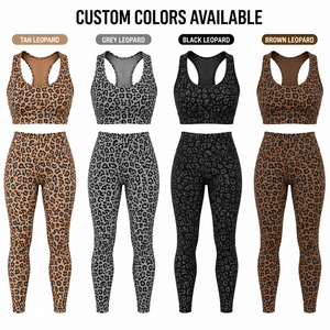 Ensemble de yoga sans couture imprimé léopard pour femme, soutien-gorge de sport et leggings anti-transparence, vente en gros, logo personnalisé - Product Image 6
