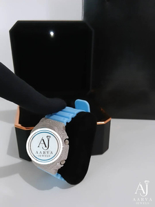 Montre à quartz analogique de luxe pour femme, bracelet en silicone, cadran rond en microfibre, pierres précieuses, bleu, 38 mm, 18 mm - Product Image 2