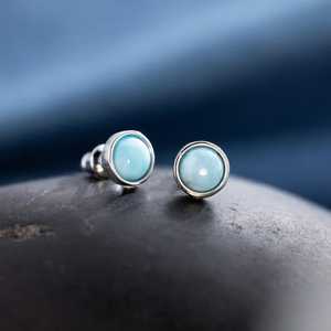 Natural Larimar <b>Stud</b> Earrings 925 Sterling <b>Silver</b> Gemstone Bezel Jewelry For Women Gift Wholesale - Product Image 5