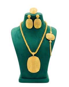 Conjunto Clásico de Collar, Pendientes y Pulsera de Latón y Cobre Chapado en Oro de 24K, Diseño Floral, Hecho a Mano, Alta Calidad, para Mujer, Fiesta, Boda - Product Image 1