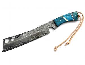 Handcrafted Damascus Steel Heavy Utility Knife Turquoise Resin Handle Leather Lanyard <b>Craft</b> <b>Tool</b> - Product Image 1