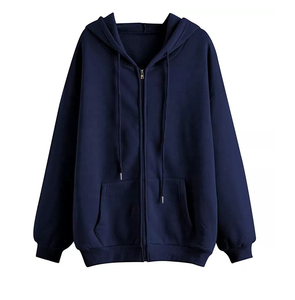 Oversized Hooded Zip-Up Custom <b>Hoodies</b> <b>Women</b> Solid Color Cotton Knitted <b>Long</b> Sleeve Custom <b>Hoodies</b> - Product Image 5
