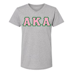 Camiseta AKA con cuello en V para mujer, camiseta de algodón con letras en gris jaspeado, ropa griega informal de manga corta, Top cómodo de verano - Product Image 1