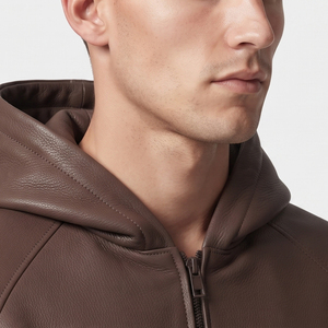 Sweat à capuche en cuir pour homme, style streetwear, en cuir véritable, à manches longues, pour garçons - Product Image 5