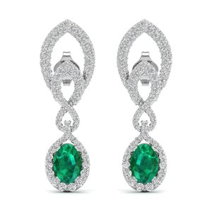 Boucles d'oreilles pendantes REYES, design classique, argent sterling 925, émeraude ronde taille 2.8 avec moissanite, bijoux de luxe pour femmes - Product Image 2