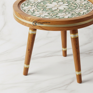 Red Meena Wooden <b>Stool</b> Handcrafted <b>Round</b> Industrial Decorative Accent <b>Stool</b> with Hand Painted Design for Bedroom Entry - Product Image 5