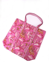 Bolso Tote de Algodón Acolchado Rosa para Mujer, Bolso Tote Floral Hecho a Mano, Bolso de Compras Ligero, Bolso de Hombro con Estampado de Bloques, Bolso de Viaje - Product Image 2