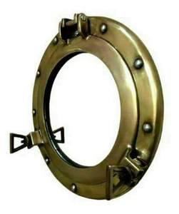 <b>Antique</b> Finished Porthole Mirror Wall Hanging Vintage Nautical Style Round Wall Mirror for Home Office Decor - Product Image 3