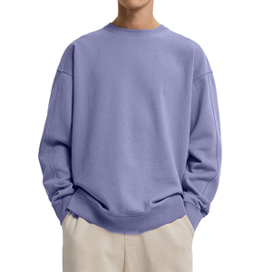 Oversized Crew Neck Sweatshirt Solid Color Knitted Cotton <b>Pullover</b> <b>Men</b> Casual Autumn Fit Regular Sleeve - Product Image 2