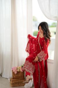Accesorios de Vestimenta, Ropa Étnica Regional, Traje de Georgette Sintético con Cuentas y Lentejuelas, Pantalón Elástico, Dupatta Detallada (HK 86) - Product Image 5