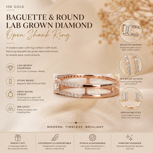 แหวนเพชรทรงบาแกตต์และทรงกลมที่เพาะเลี้ยงในห้องปฏิบัติการแบบเปิด |   แหวนทองคำ 10K ประดับเพชรแบบดับเบิ้ลเพฟ |   เครื่องประดับผู้หญิงดีไซน์เรียบหรูมินิมอล - Product Image 5