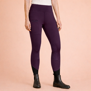 Leggings de equitación para mujer – morado oscuro |   Leggings de equitación de cintura alta con parche en la rodilla - Product Image 4