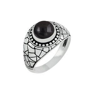 Anillo Vintage de Plata de Ley 925 con Bisel de Ónix Negro y Cabujón de Amatista Natural para Mujer - Product Image 1