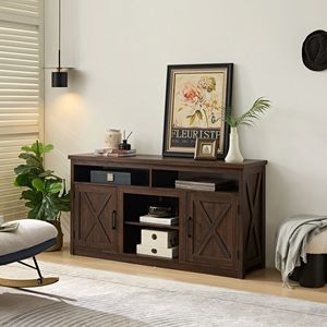 Mobile TV Moderno Stile Fattoria con Ante Scorrevoli, Consolle Intrattenimento con Spazio Aperto e Chiuso per TV fino a 65 Pollici - Product Image 2