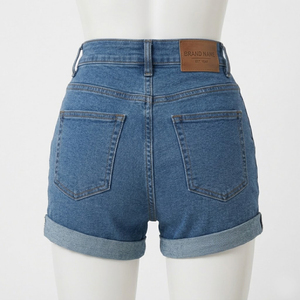 Shorts en jean taille haute de qualité supérieure pour femme, couleur unie, boutonnage frontal, délavage à la pierre, style décontracté d'été, coupe classique, look vintage - Product Image 5