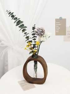Vase à fleurs décoratif en bois naturel, moderne, écologique, fait main, diamètre personnalisable, centre de table, décoration intérieure - Product Image 2