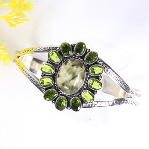 Top Quality Handmade 925 Sterling <b>Silver</b> Plated Gemstone Jewelry Cluster Statement Cuff <b>Bracelet</b> Natural Peridot Designer <b>Bangle</b> - Product Image 3