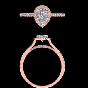 Pear Shape Diamond Halo Engagement <b>Ring</b> With Matching Curved Wedding Band Set In Solid Gold Handcrafted Bridal <b>Stacking</b> Jewelry - Product Image 3