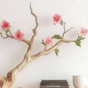 Luxury Handcrafted Cherry Blossom Tree Wall Mounted Floating Shelf Artistic Solid Wood Display Rack - Product Image 4