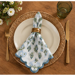 Nappe de table carrée brodée traditionnelle RIDHi, 100% coton, faite à la main, lavable, écologique, personnalisable, bord festonné, motif floral - Product Image 2