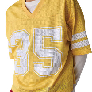 Maillot de football américain jaune oversize en maille pour femme, col en V, streetwear, chemise de sport unisexe, logo personnalisé, tenue d'équipe tendance, vente en gros - Product Image 6