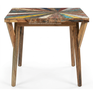 Mesa de comedor cuadrada de madera recuperada de barco, sistema desmontable, color original, para 2-4 personas, estilo costero multicolor - Product Image 3