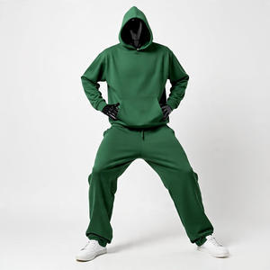 Men's <b>Green</b> Hooded Tracksuit Full Sleeve Casual Pants <b>Set</b> Breathable Midweight 100% Cotton Autumn Wear - Product Image 3
