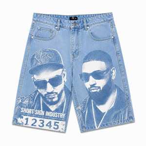 Shorts Bermuda en Denim Premium pour Homme Sky Da Limits, Style Hip Hop, Couleur Unie, 100% Coton, Taille Haute Élastique, Poches Respirantes - Product Image 4