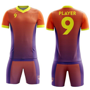 Ensemble maillot et short de football pour homme à prix abordable, sublimé, col en V, anti-humidité, toutes saisons, coupe athlétique adulte, manches courtes - Product Image 6