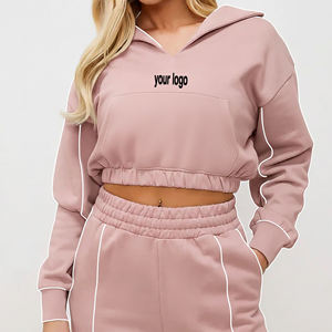 Sweat-shirt à capuche rose pour femmes grandes tailles, couleur unie, manches longues, tricoté, respirant, pour l'automne, avec poches, coupe classique - Product Image 1