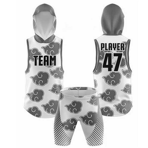 Custom Sublimated <b>Purple</b> Cloud Pattern Hooded <b>Tank</b> <b>Top</b> Shorts Set Basketball 7v7 Uniform Player 47 OEM Service - Product Image 1