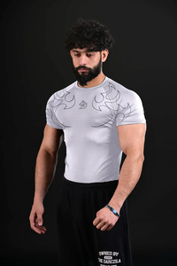 Camiseta de Compresión de Manga Corta Blanca Personalizada para Hombre, Protección UPF50, Secado Rápido, Tejido de Poliéster/Algodón - Product Image 3