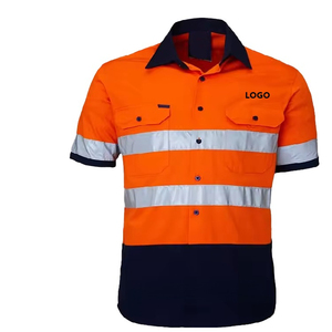Visibility Reflective Work Shirt Men Polyester Short Sleeve Safety Uniform with Logo and <b>Silver</b> Stripes Yellow Blue Orange Gree - Product Image 4