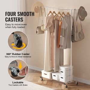 Appendiabiti in Plastica Resistente con Ruote, Asta Regolabile per Appendere Vestiti, Area di Stoccaggio Inferiore - Product Image 4