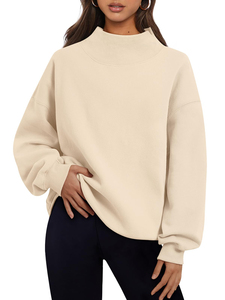 Comfortable Soft Fabric Women Mock Neck 100% Cotton <b>Material</b> Lightweight Casual Wear Breathable Winter Mock Neck Sweatshirt - Product Image 4