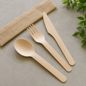 Ensemble de couverts en bois jetables, couteau, fourchette, cuillère, écologiques, biodégradables, recyclables, adaptés aux aliments, pour les voyages - Product Image 2