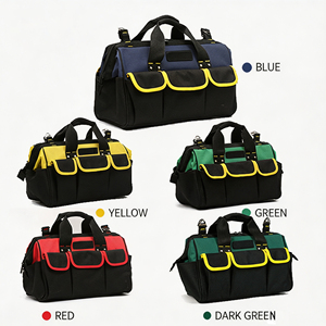 Sac à outils rouge et noir en toile, sac de transport utilitaire, pochette pour équipement avec poches avant pour atelier, garage - Product Image 4