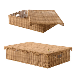 Best Selling Scalloped <b>Rattan</b> Rectangle Large <b>Boxes</b> <b>Storage</b> Basket Sets Clothes Organization OEM Eco Friendly for <b>Storage</b> - Product Image 4