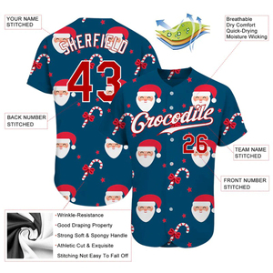 Maillot de baseball de Noël personnalisé avec imprimé Père Noël, chemise de sport boutonnée à manches courtes, uniforme d'équipe - Product Image 4